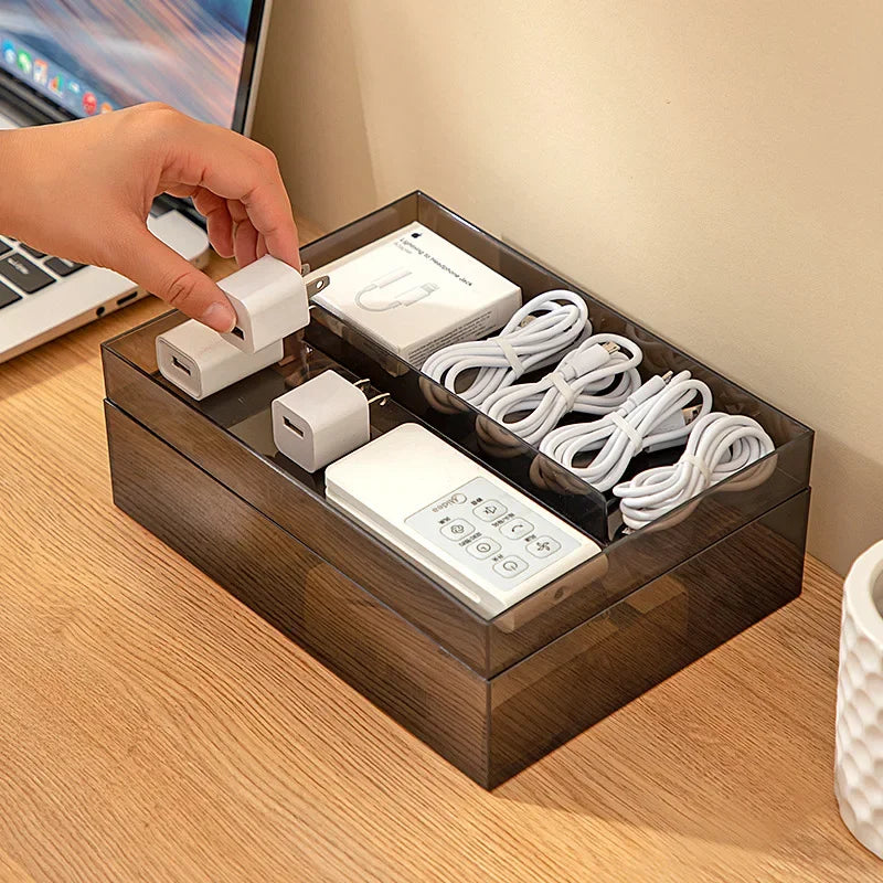 Transparent 6  Grid Dust Proof Drawer  Box Office Desk Stationery Cable Organizer Box Jewelry Makeup  Shelf