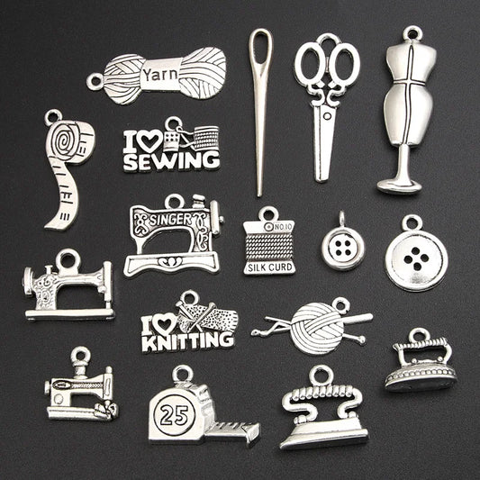 30pcs Random Mix Silver Color Cute Sewing Machines Charms Tape Measure Pendant Jewelry Making DIY Handmade Findings Accessories