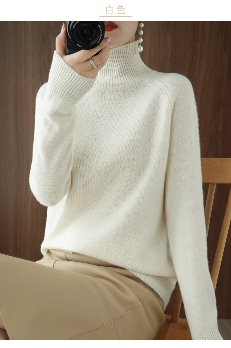 Fashion Basic Autumn Winter  Merino Wool Sweater Mock Neck Cashmere Pullover  Solid Color Soft Long Sleeve Clothing Tops