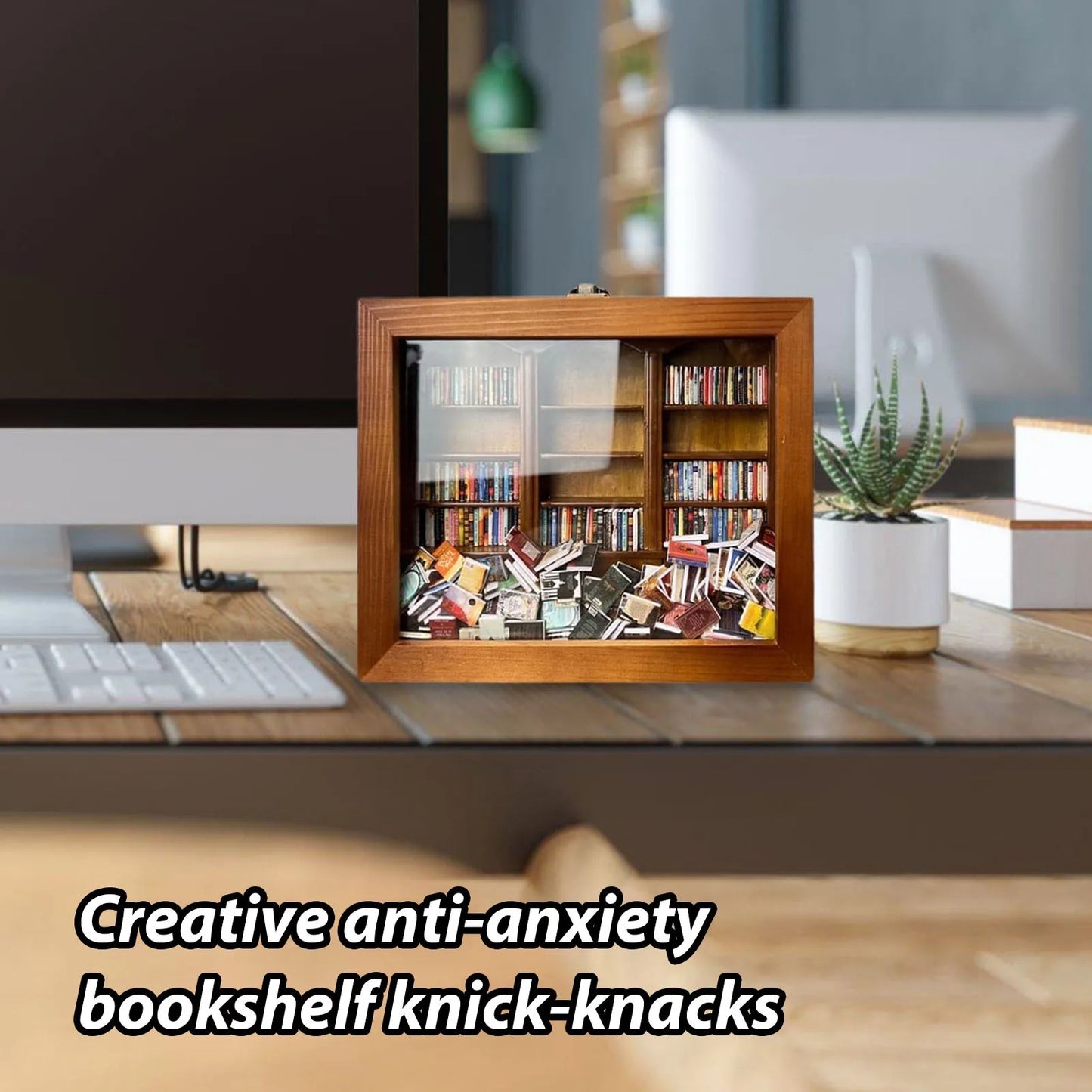 Creative Miniature Bookshelf Ornament Stress Relief Knick-knacks Shake Away Your Anxiety Christmas Birthday Gift Home Decoration