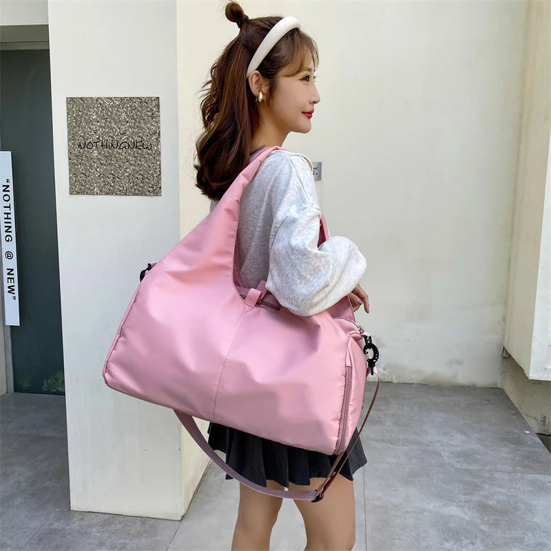 Women Large Capacity Travel Handbag Casual Multi Layer Pockets Shoulder Bag Girls Sports Yoga Luggage Storage Duffle Pack Tote