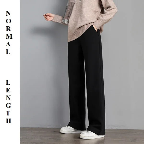 Women Warm Winter Plush Thick Pants Lambskin Cashmere Trousers High Waist Cotton Fleece Loose Female Wide Leg Pants PELEDRESS