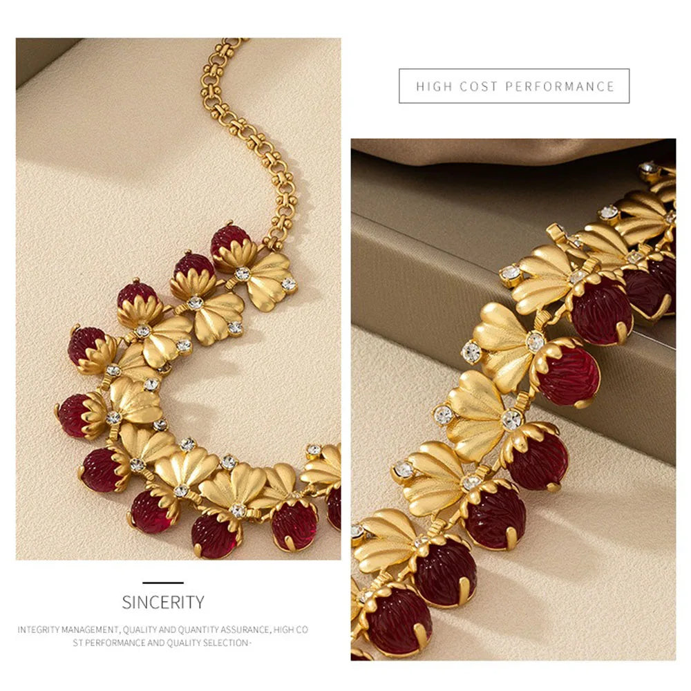 To Reins Vintage Red Stone Necklace Women Gold Diamond Ladies Septum Female Clavicle Chain Luxury Jewelry Fashion Birthday Gift