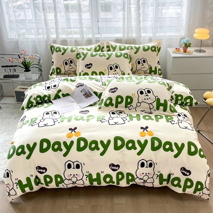 Colorful Polka Dot Cotton Duvet Cover Set with Zipper Cute Bear Bedding Sets for Men & Women, Luxury Reversible Comforter Covers