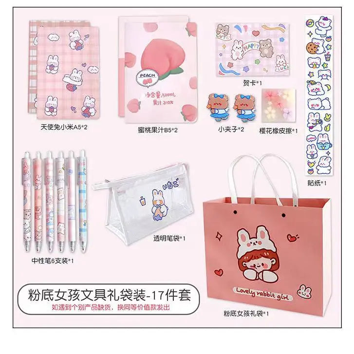 Stationary Set Students Back to School Gift Box Full set of Notebook Stickers Birthday Gift School Writing Stationery Sets