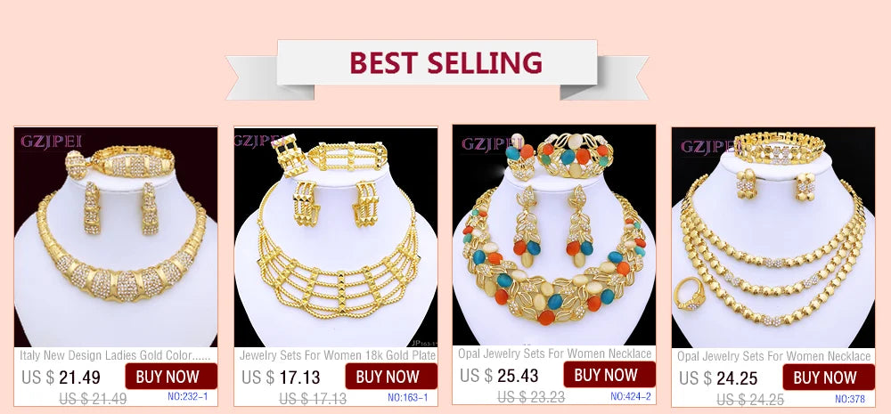 Women Jewelry Set Colorful Classic Design 18K Gold Plated Necklace Earrings Bracelet Ring 4PCS Set Jewelry Wedding Party Gift