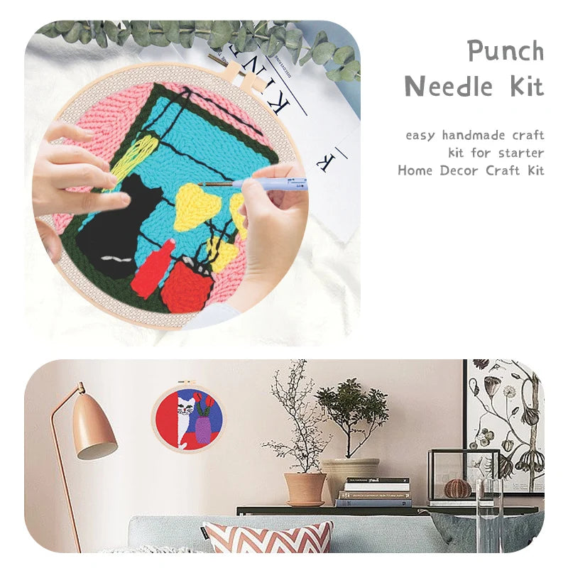 Photocustom Punch Needle Starter Kit Rug Hooking Beginner Set Handmade Embroidery Pen Hoop for Kids Adults Unique  Gift