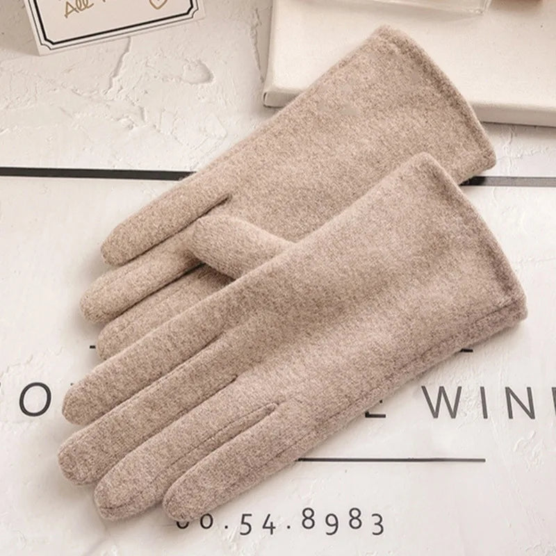 Women's Winter Cashmere Touch Screen Warm Gloves Outdoor Riding Plus Velvet Thicken Wool Bow Full Finger Driving Mittens S29