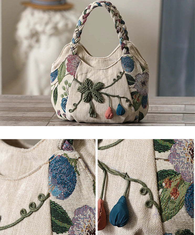 Original Ethnic Style Handbag Canvas Embroidered Women's Bag Handheld Woven Small Bag Embroidery Handbags for Women 2024