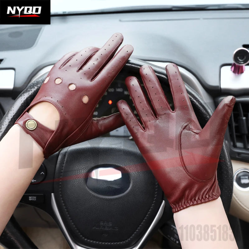 New Arrival Luxury Mens Genuine Leather Gloves Sheepskin Gloves Fashion Men Black Breathable Driving Gloves For Male Mittens