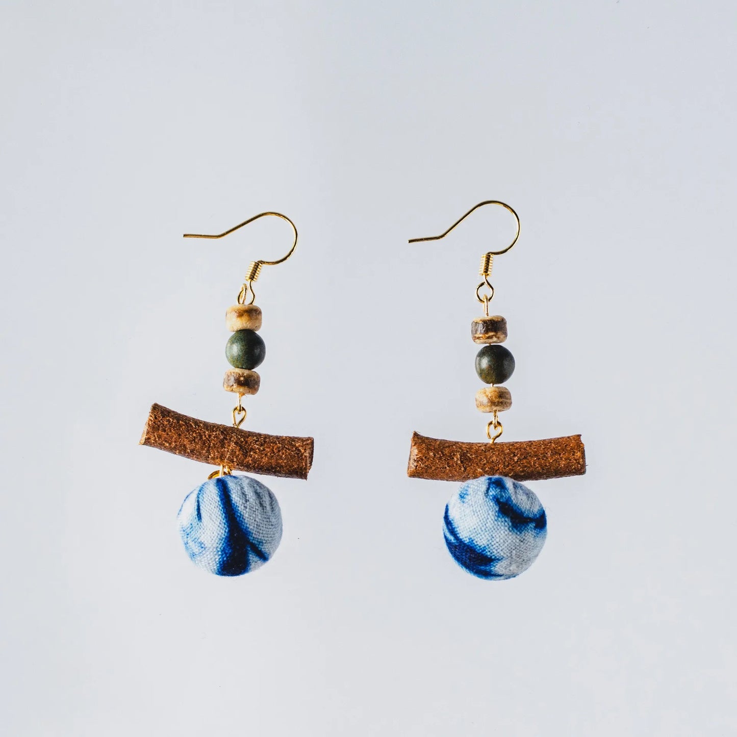 A pair of handmade indigo tie dye earrings with a shabby style, Chinese retro and ethnic style Women's Accessories