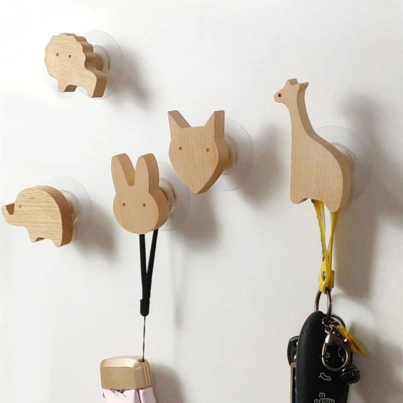 Wooden Drawer Hooks Room Decor Animal Hook Wall Keychain Coat Hook Home Wardrobe Cute Wood Hook Hanger Kitchen Accessories