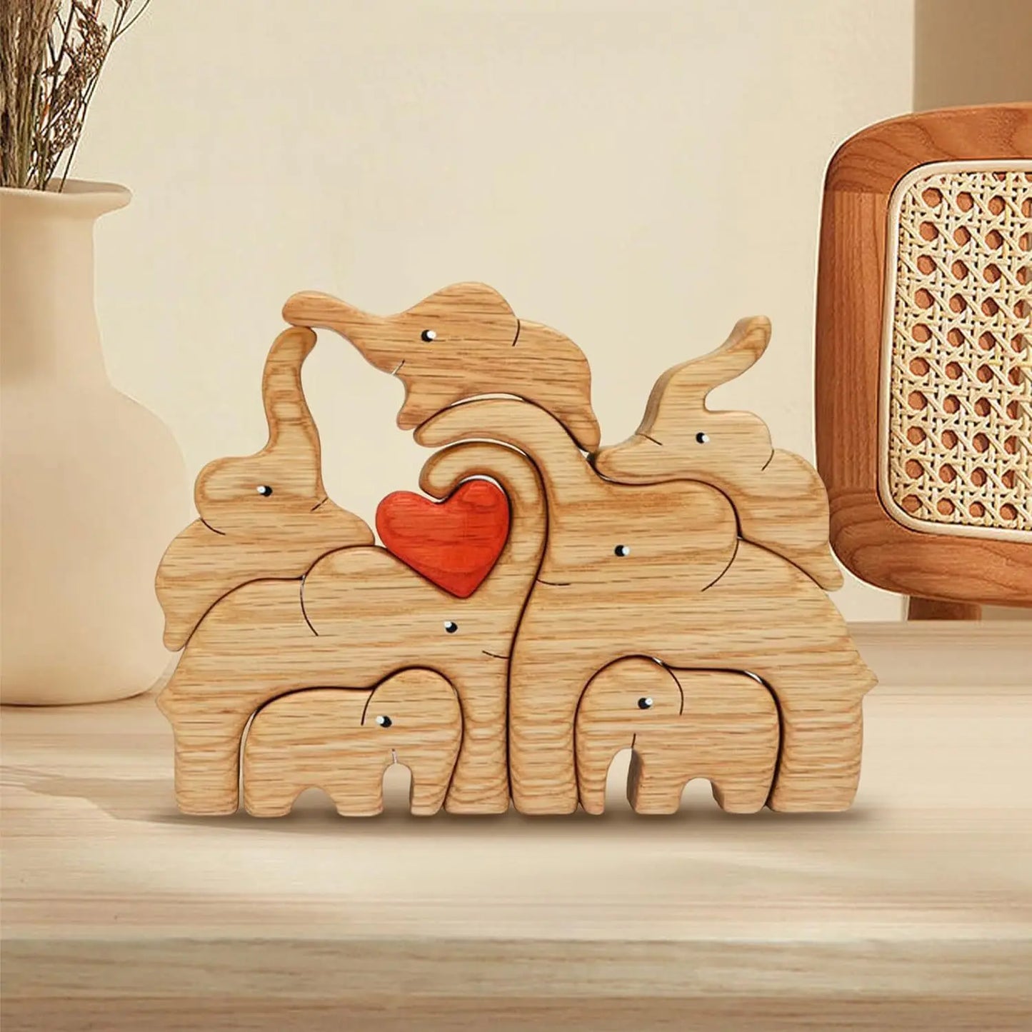 Personalized Elephant Family Wooden Puzzle Love Animal Wood Puzzle Custom Family Name Sculpture Free Engraving Decor Gifts Valentines Gift