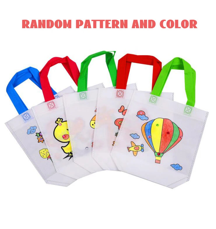 5 Sets DIY Graffiti Bag with Markers Handmade Painting Non-Woven Bag for Children Arts Crafts Color Filling Drawing Toy