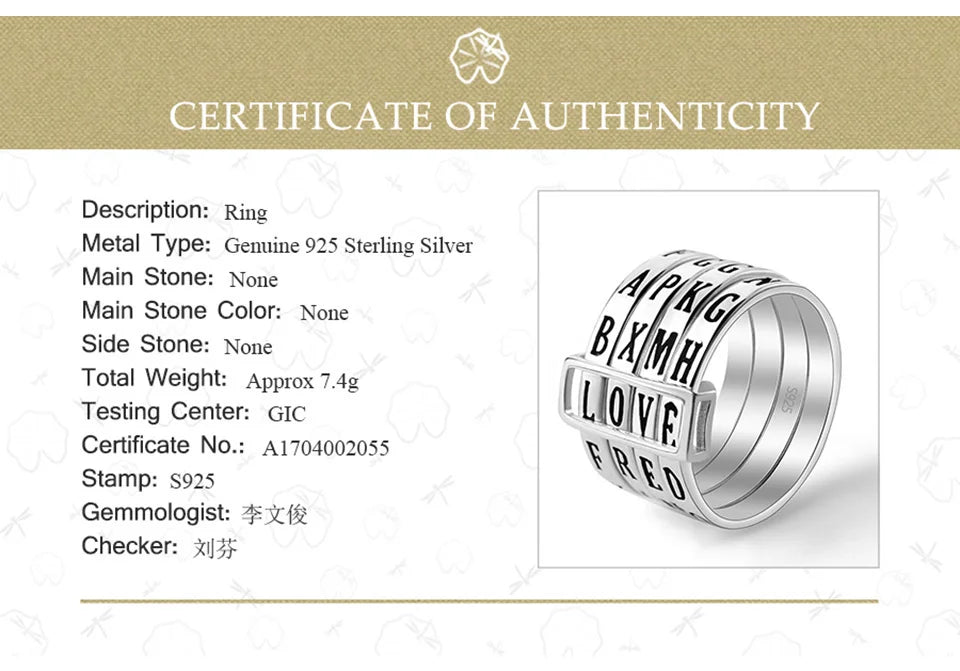 Lotus Fun Real 925 Sterling Silver Natural Handmade Fine Jewelry Rotatable Ring Can Make Different Words Rings for Women Bijoux