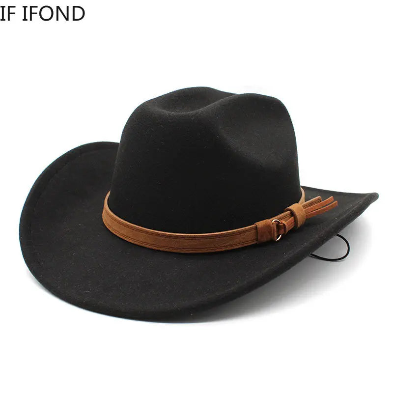 Winter Autumn Men's Western Women Cowboy Hat For Gentleman Lady Cowgirl Jazz Hat Wide Brim Felt Fedora Hat Sombrero Hombre