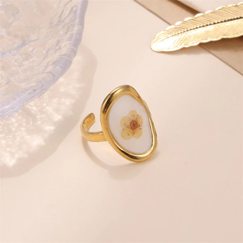 D&Z Ins Retro Women's Fashion Jewelry Eternal Flower Series Stainless Steel Ring Love Accessories Open Ring