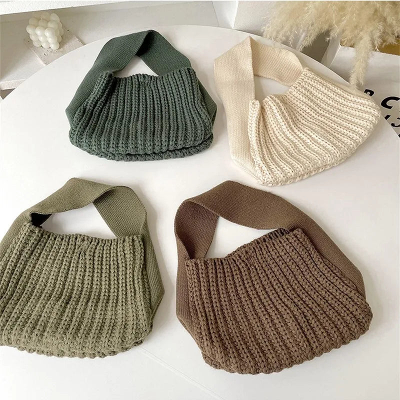 Fashion Crochet Handbag Soft Slouchy Hobo Bag Korean Style Vintage Retro Chic Square Pouch Winter Simple Knitted Warmer Handbag