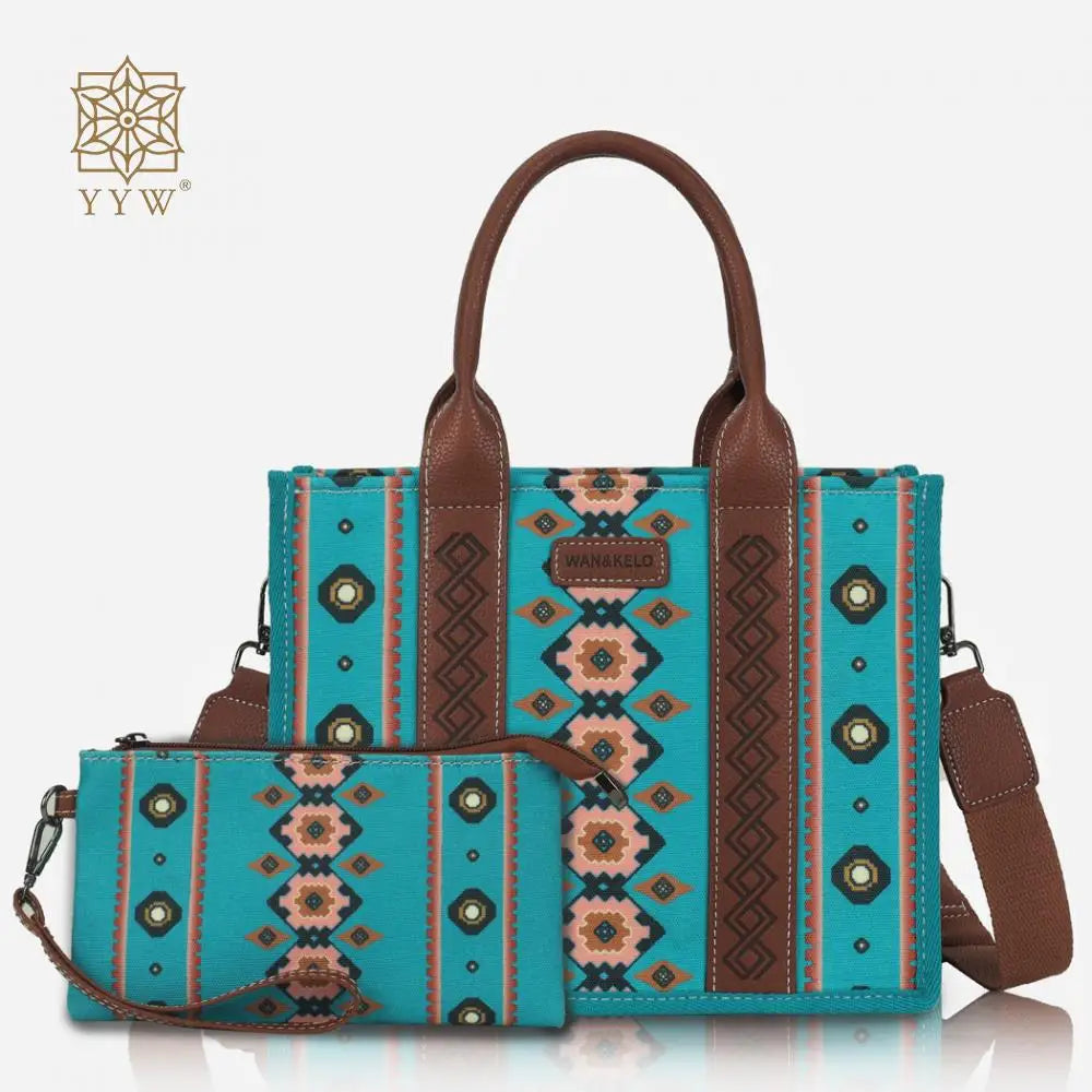 Women Canvas Western Printed Tote Handbag Large Capacity Shoulder Boho Aztec Bags New Wrangler Cowgirls Commuter Shopping Purse