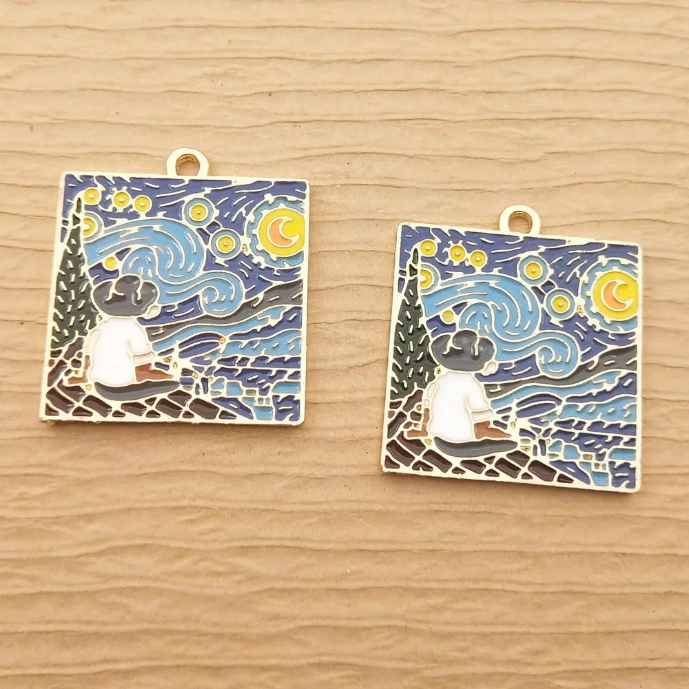 10pcs Enamel Abstract Painting Charm for Jewelry Making Earring Pendant Necklace Accessories Diy Supplies Zinc Alloy Gold Plated