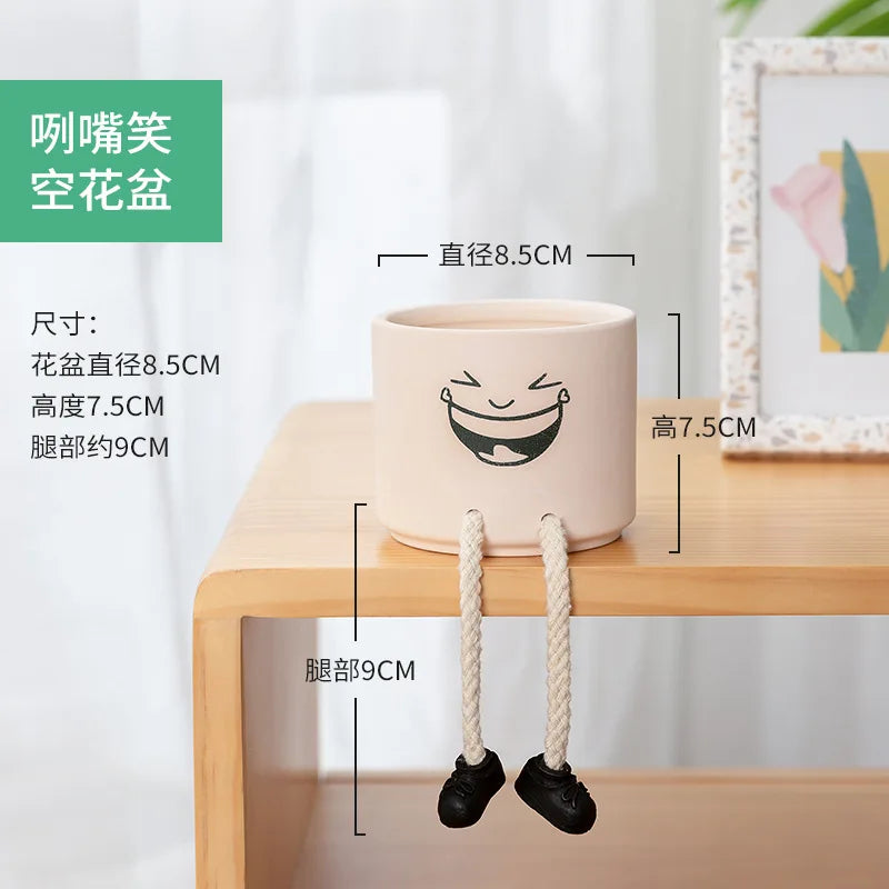 Creative Expression Character Hanging Foot Doll Fleshy Ceramic Flowerpot Personalized Handicraft Decoration Breathable Pot