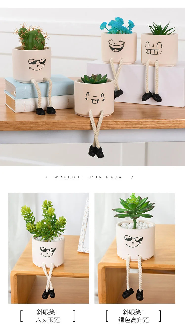 Creative Expression Character Hanging Foot Doll Fleshy Ceramic Flowerpot Personalized Handicraft Decoration Breathable Pot