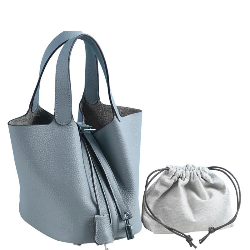 Various Genuine Leather Luxury Bag Fashion Women's Handbag Vegetable Basket Style Portable Women Bucket Bag with Lock