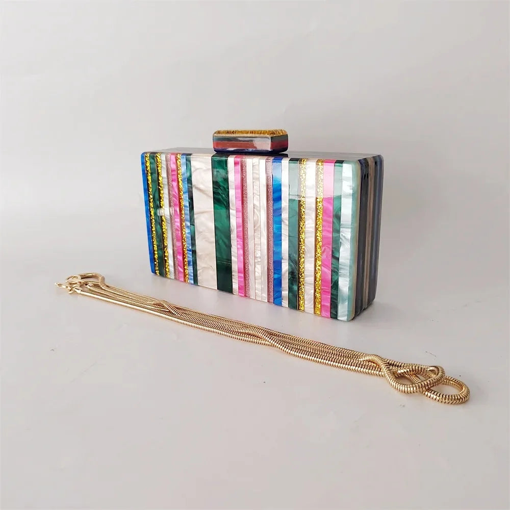 Colorful Striped  Unique Clear Jelly Handbags Luxury Handbag Bridal Wallet Custom Acrylic Clutch Bag Evening Bags For Women Flap