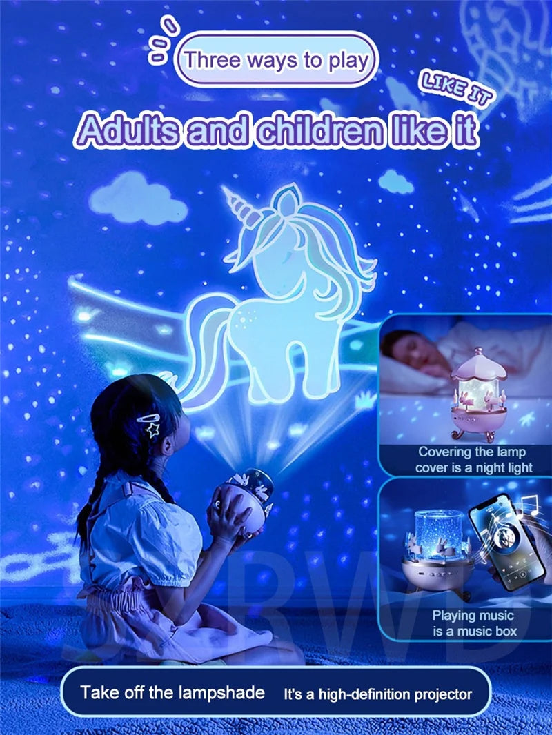 Night Light Projector Kids Nursery Children Room Space Rotation USB Rechargeable Led Night Lamp 12 Films Birthday Christmas Gift