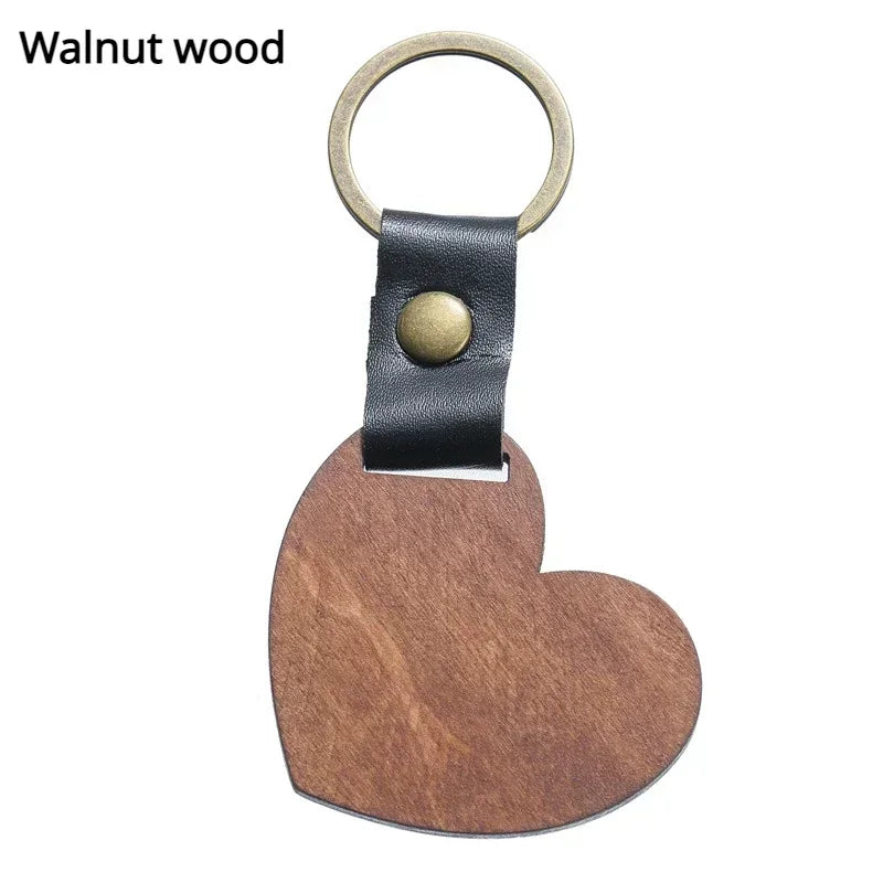 Customized PU Leather Wooden Keychain Blank DIY Wood Keyring Square Engraved Car Key Chains Retro for Friends Lovers Family Gift Valentines Gift