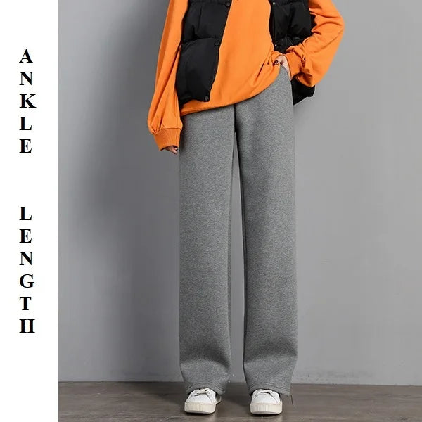 Women Warm Winter Plush Thick Pants Lambskin Cashmere Trousers High Waist Cotton Fleece Loose Female Wide Leg Pants PELEDRESS