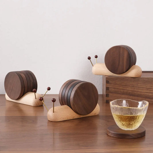 Wooden Coaster Set DIY Snail Coaster Home Desktop Decoration Coffee Tea Insulation Anti-Slip Placemat Solid Wood Coasters