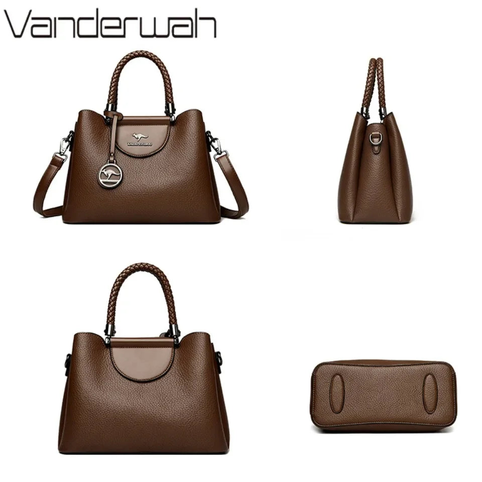 VANDERWAH 3 Layer Design Women's Handbags Luxury Designer Shoulder Crossbody Bags High Quality PU Leather Ladies Casual Tote Bag