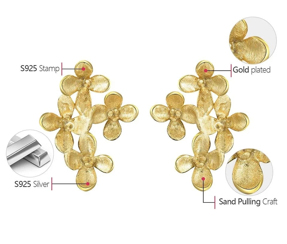 Lotus Fun Unusual Luxury Osmanthus Flowers Stud Earrings for Women Real 925 Sterling Silver 18K Gold Wedding Fashion Jewelry