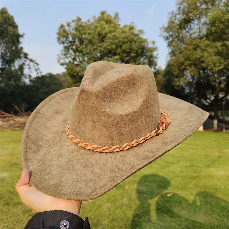 vegan suede Cowboy Hat for men retro suede cowboy Hat women Jazz hat wide brim Felt Fedora Hat vintage Panama sombrero hombre