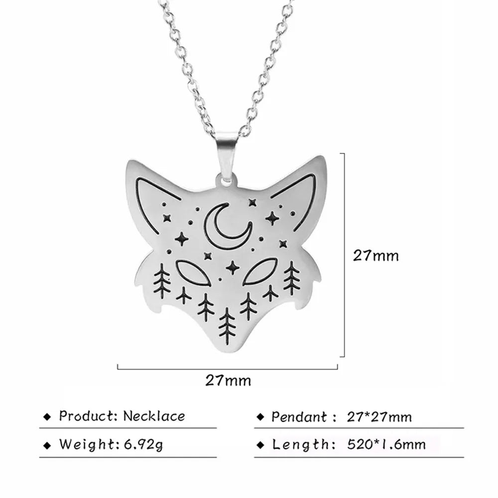 Stainless Steel Animal Pendant Necklace Rabbit Bear Eagle Dog Fox Wolf Scenery Moon Sun Tree Chain Necklaces Jewelry for Women