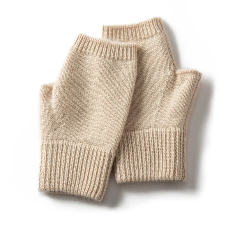 2024 Winter Women 100% Cashmere Mitts 15cm Knitted Fingerless Gloves Y2k Thermal Gloves Semi Finger Lengthen Mittens Arm Warmers