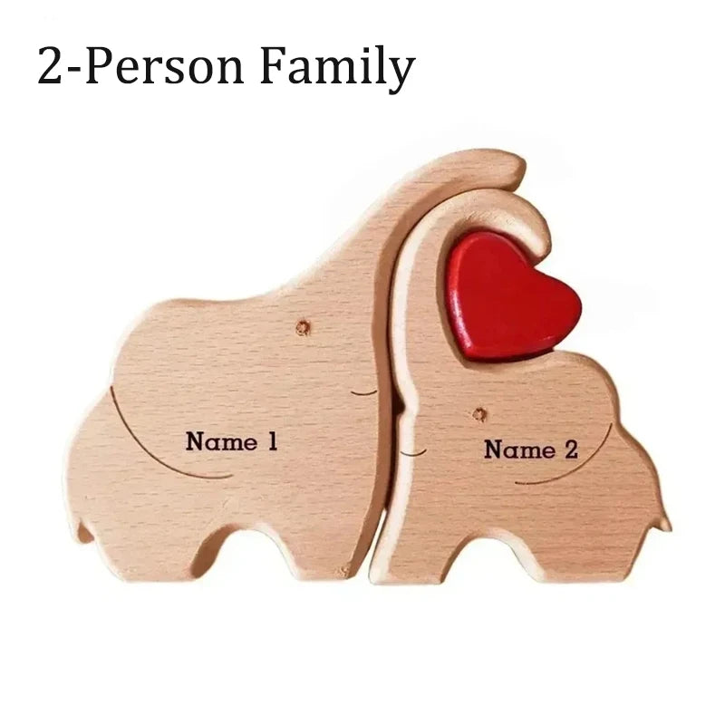 Personalized Elephant Family Wooden Puzzle Love Animal Wood Puzzle Custom Family Name Sculpture Free Engraving Decor Gifts Valentines Gift