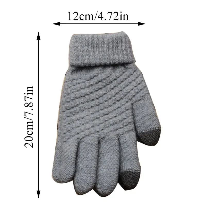 Women's Cashmere Wool Knitted Gloves Autumn Winter Thick Warm Gloves Plush Inside Solid Mittens for Touch Mobile Phone Tablet