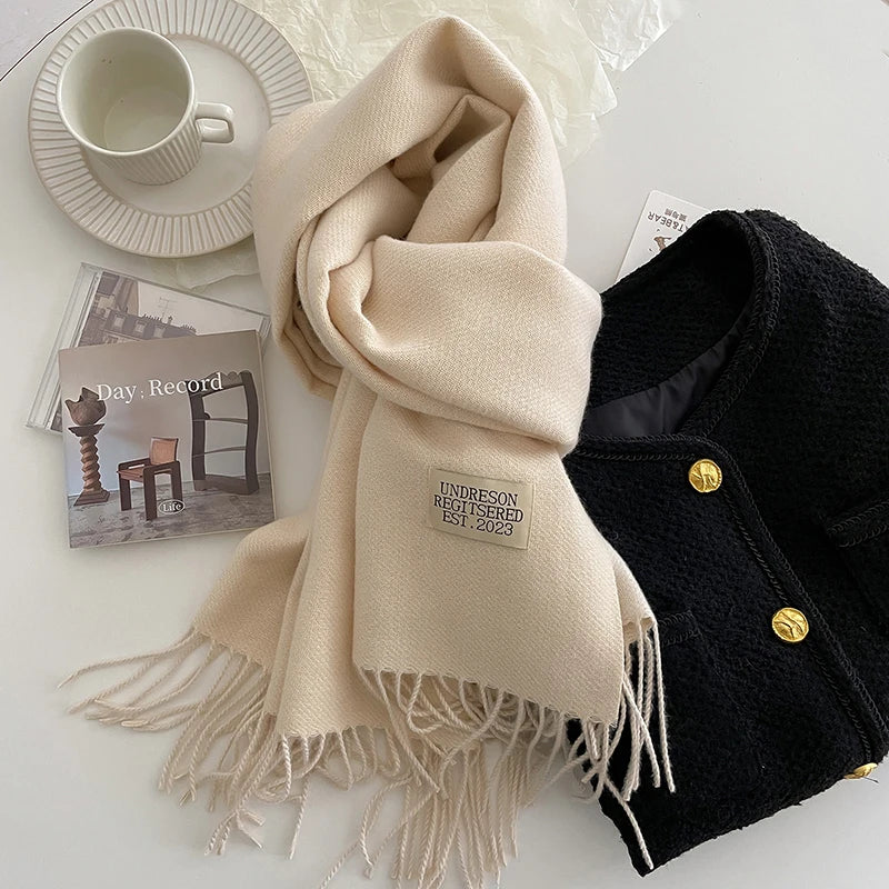 2023 New Fashion Cashmere Scarf Warm Winter for Women Korean Style Knitted Solid Color Double Sided Wraps Neckerchief