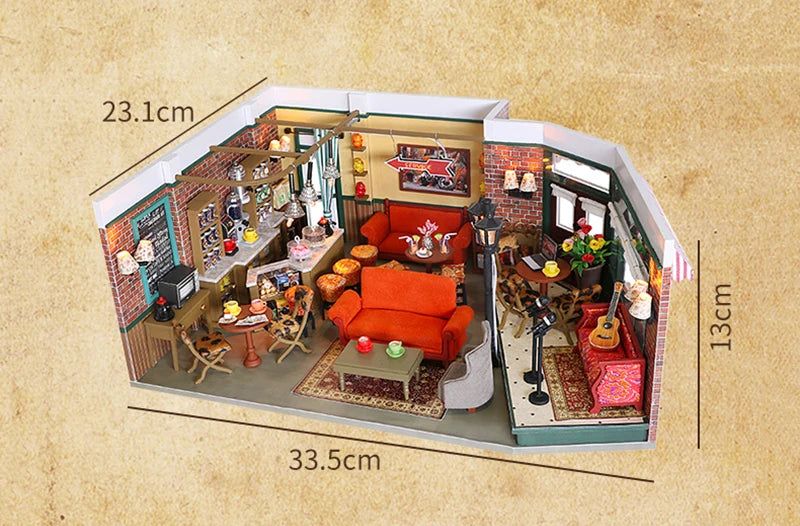 DIY Wooden Joey‘s Apartment Casa Miniature Building Kits Bookend With Lights Assembled Bookshelf Home Decoration Friends Gifts