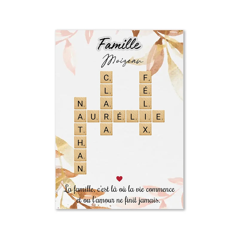 Personalized Family Name Scrabble Puzzle Sign Poster Grandkids Crossword Custom Wall Art Print Nordic Home Decor Christmas Gift Valentines Gift