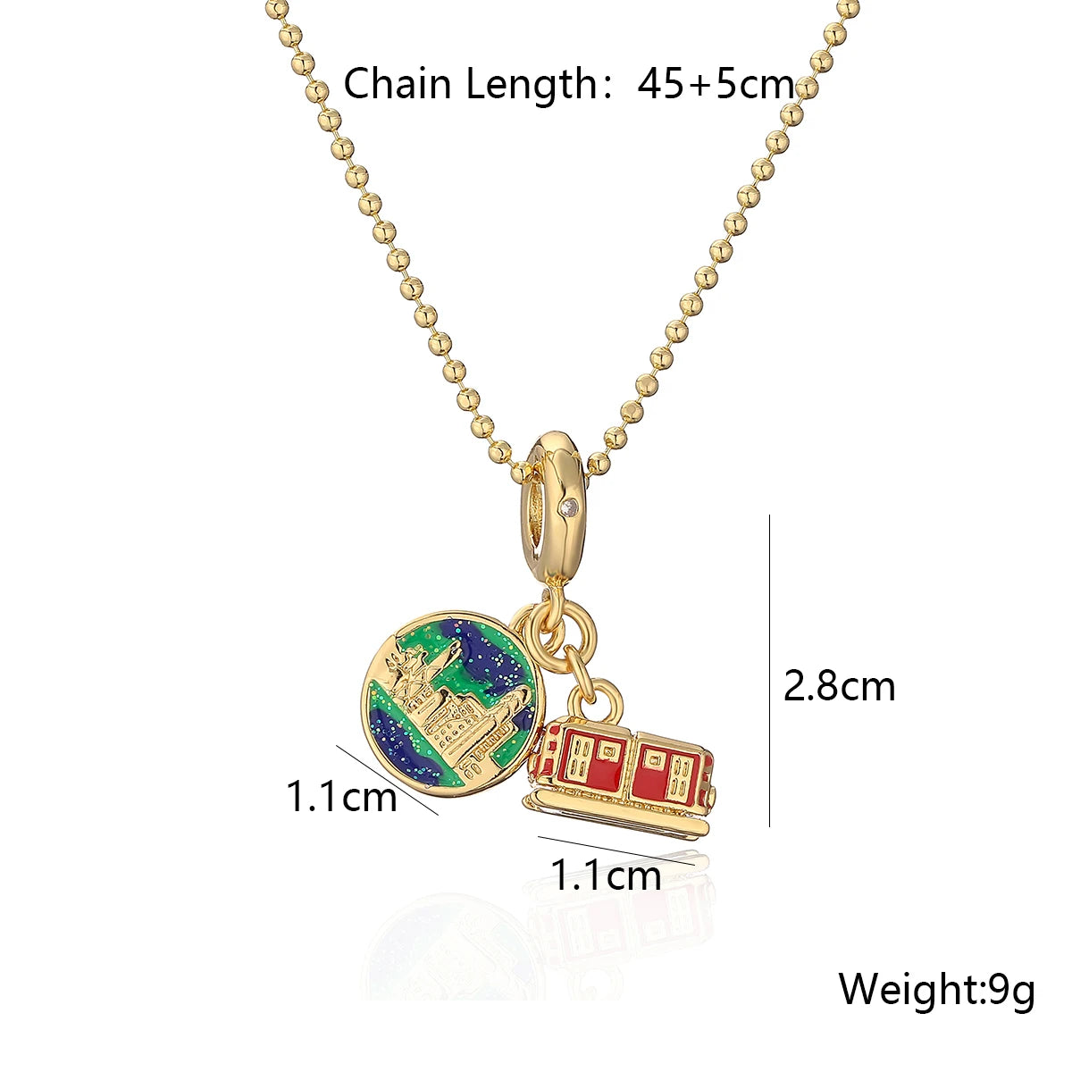 2023 Trendy Gold Color Box Chain Necklace Expoxy Oil Dripping Plane Camera Circle Pendant Necklaces For Women Girl Party Jewelry