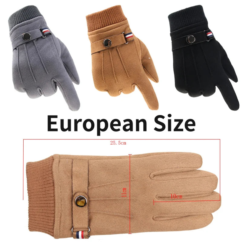 Winter Men's Gloves Suede Keep Warm Touch Screen Windproof Driving Guantes Thick Cashmere Anti Slip Outdoor Male Leather Gloves