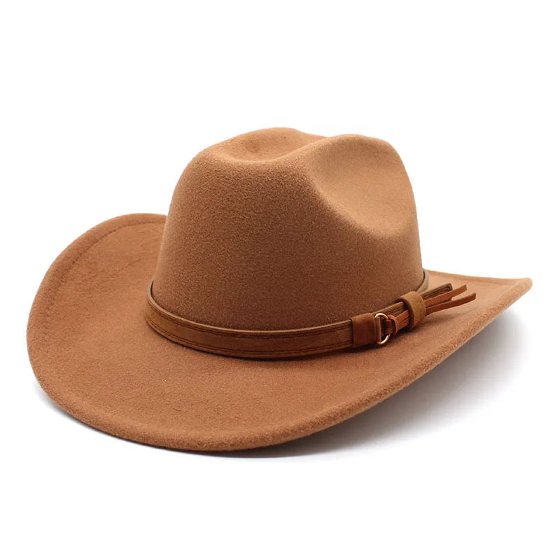 Winter Autumn Men's Western Women Cowboy Hat For Gentleman Lady Cowgirl Jazz Hat Wide Brim Felt Fedora Hat Sombrero Hombre