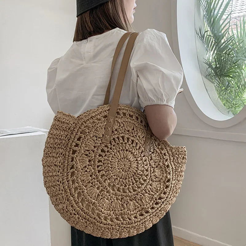 New Large Capacity Handbag Totes Holidays Pack Handmade Straw Shoulder Bags For Women Big Travel Beach Bag bolsa feminina