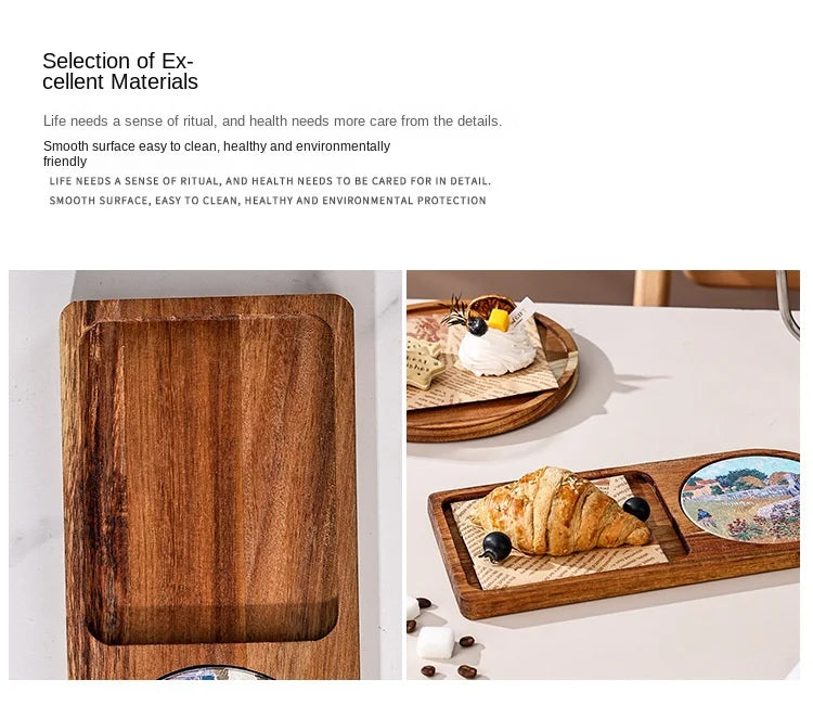 Bread cutlery wooden tray retro pastry dessert afternoon tea snack  tea tray suitable for home kitchen decoration accessories