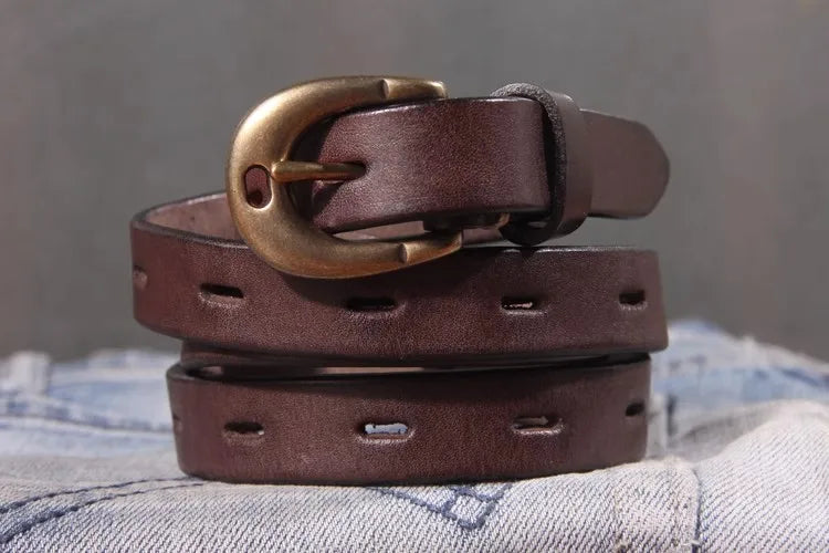 Retro Genuine Leather Women's Belt Pure Copper Button Western Cowboy Style Luxury Brands Jeans Belt Fashion Luxury Women Belt