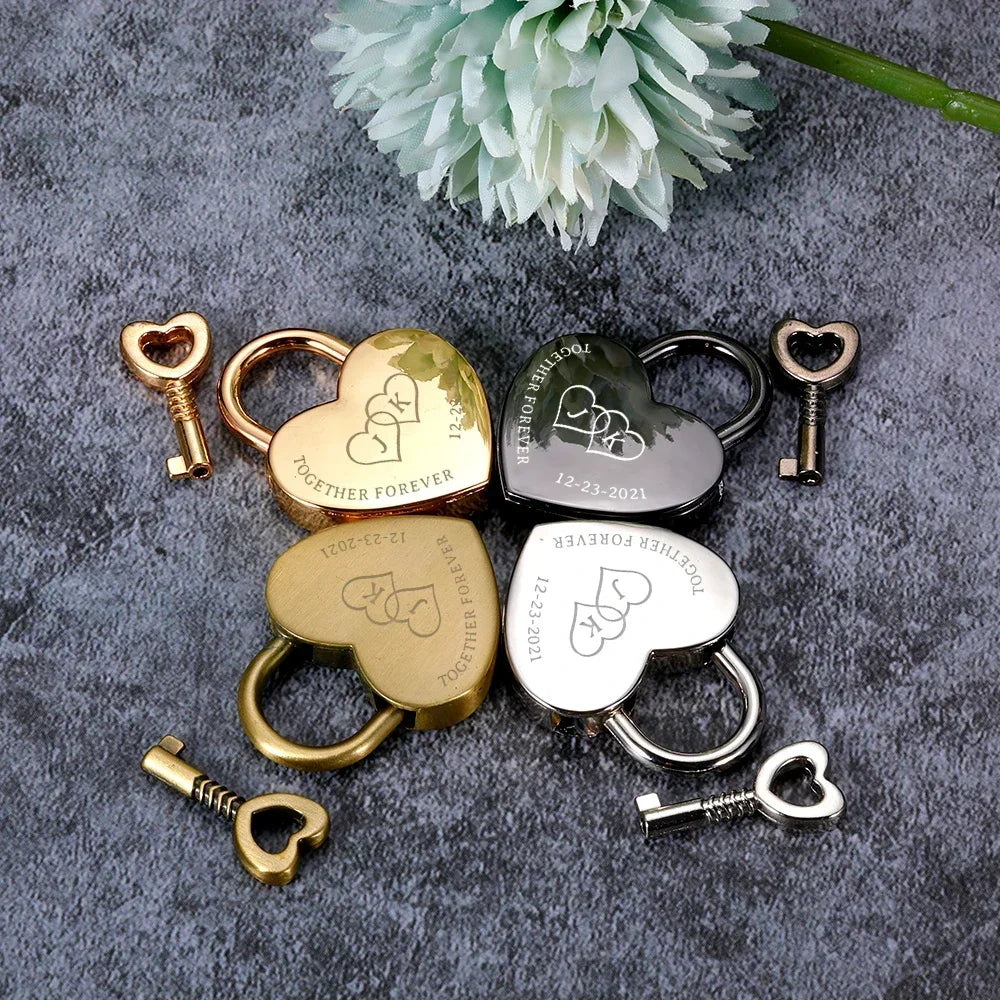 Customized Initials Padlock Key Valentine's Day Love Lock Personalized Couple Keychain Key and Lock Fashion Jewelry Couple Gifts Valentines Gift