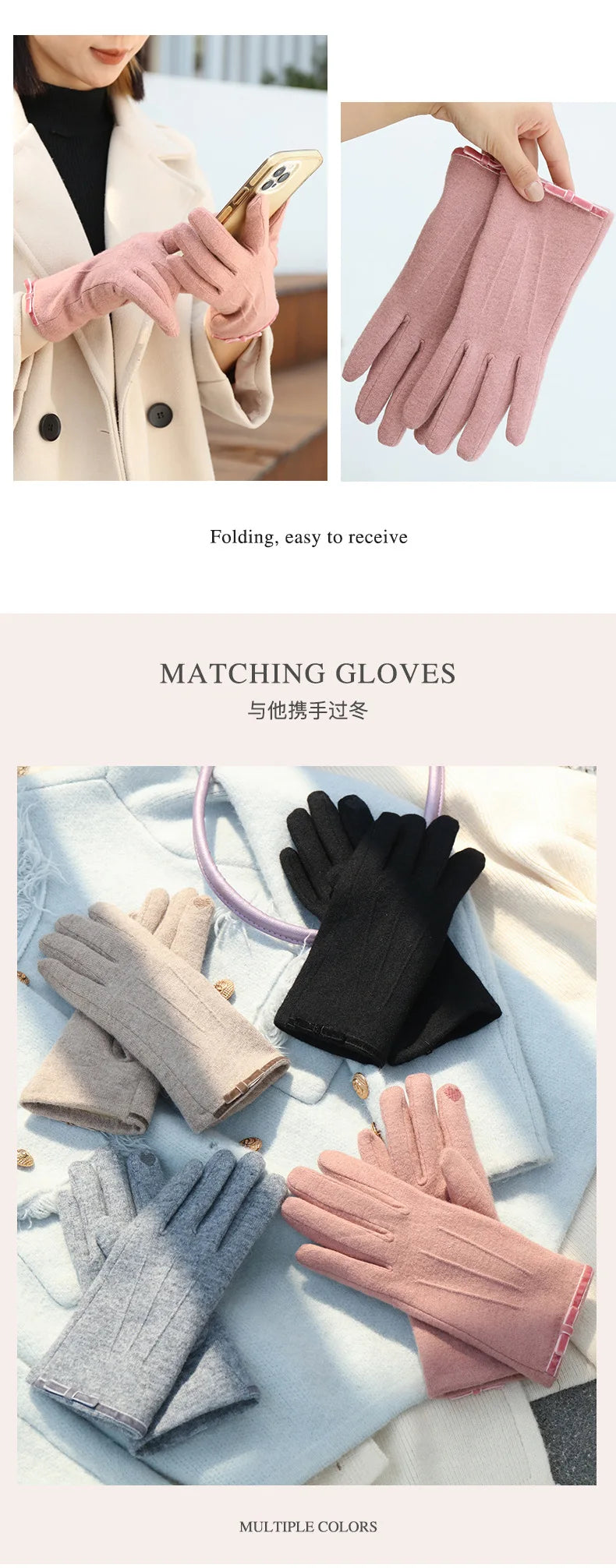 Women Cashmere Gloves Outdoor Fashion Touch Screen Gloves Autumn Winter Cute Furry Warm Mitts Full Finger Mittens Female Gloves